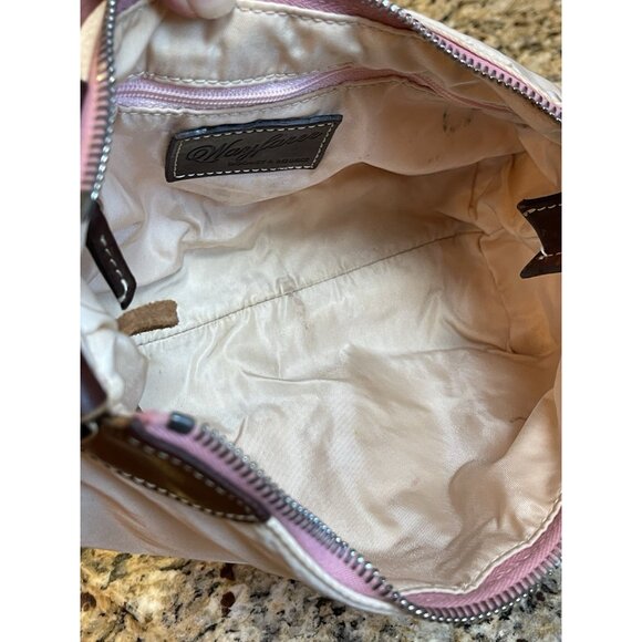 VTG Dooney & Bourke Wayfarer Baguette Shoulder Bag Ivory Nylon Brown Leather Y2K - Picture 6 of 14